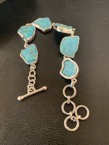 Navajo Blue Kingman Turquoise Rough Link Bracelet | Sterling Silver | 8" | 11652