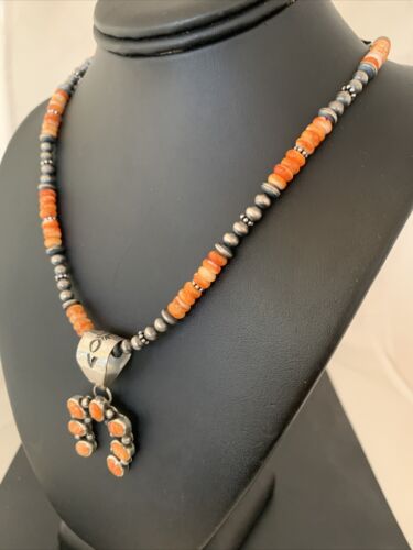 Navajo Sterling Silver Spiny Oyster Naja Pendant Necklace | Authentic Native American Handmade | 1316