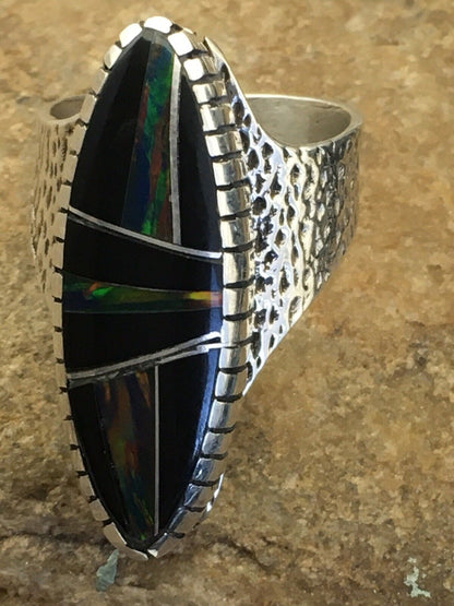 Navajo Multi-Color Opal & Turquoise Inlay Ring | Sterling Silver | Sz 8 | Authentic Native American Handmade | 01613