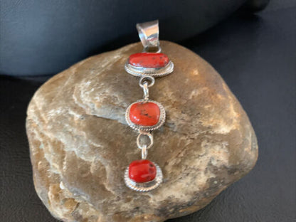 Navajo Red Coral Multi-Stone Necklace Pendant | Authentic Native American Sterling Silver | Multi-Stone | 13245 - Masha USA