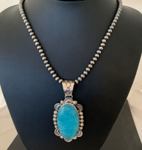 Navajo Blue Larimar Pendant Necklace | Sterling Silver | Authentic Native American Handmade | 1313