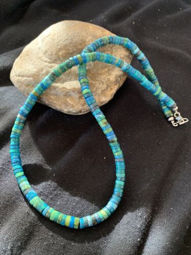 Navajo Pearls Azurite Heishi Necklace | Sterling Silver | 20" | Authentic Native American Handmade | 01037