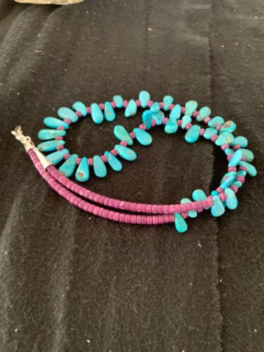 Native American Turquoise & Sugilite Necklace | Navajo Sterling Silver | 23" | 4246