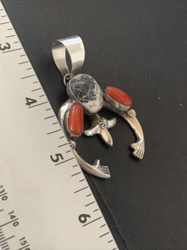 Navajo White Buffalo Turquoise Coral Naja Pendant | Sterling Silver | Authentic Native American Handmade