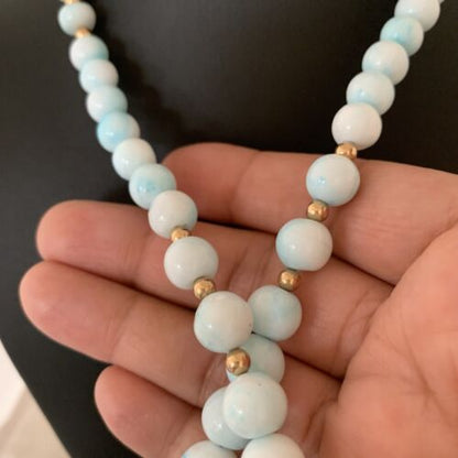 Navajo Blue Opal Necklace with Graduated Gold-Filled Beads | Authentic Native American Jewelry | 20" | 02046