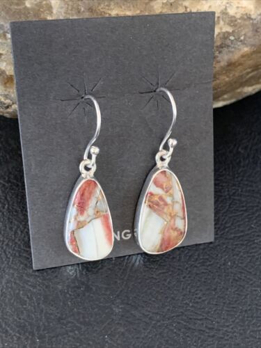 Navajo Purple Spiny Oyster Turquoise Dangle Earrings | Sterling Silver | Authentic Native American Handmade | 14083