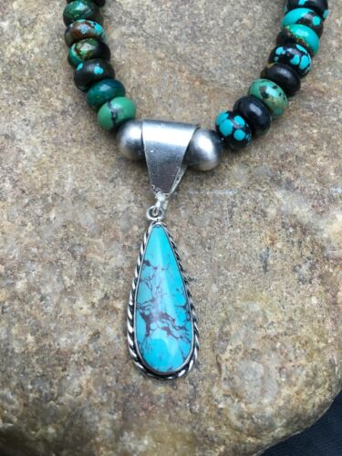 Navajo Spiderweb Turquoise Bead Necklace Pendant | Sterling Silver | Authentic Native American Handmade | 2796