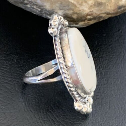 Navajo White Buffalo Turquoise Ring | Sterling Silver | Sz 7.5 | Authentic Native American Handmade | 13354