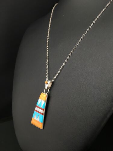Navajo Multi-Stone Inlay Pendant Necklace & Earrings Set | Sterling Silver | Authentic Native American Handmade | 4741