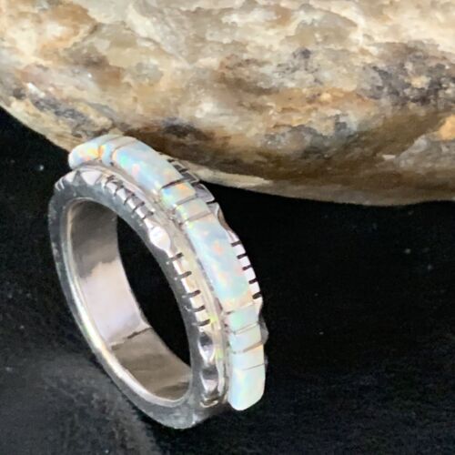 Navajo White Opal Inlay Ring | Sterling Silver | Sz 11.5 | Authentic Native American Handmade | 13534