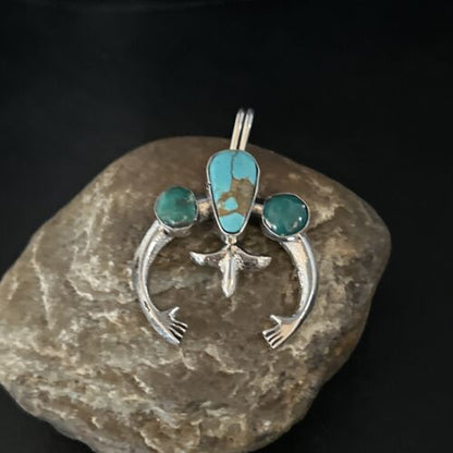 Navajo Sterling Silver Blue #8 Turquoise Naja Pendant | Authentic Native American Handmade | 14674
