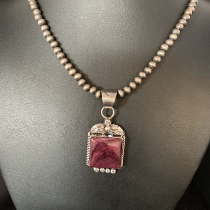 Navajo Purple Spiny Necklace Pendant | Sterling Silver | Authentic Native American Handmade | 13625