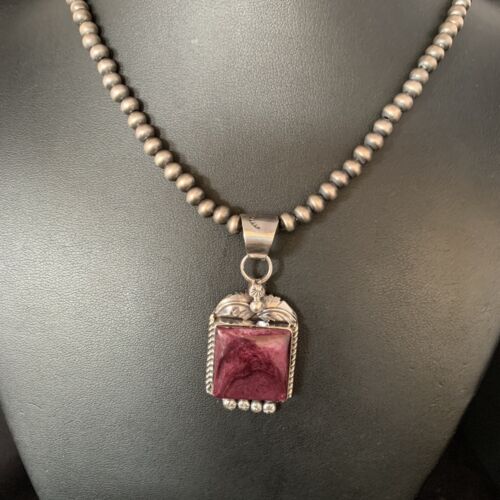 Navajo Purple Spiny Necklace Pendant | Sterling Silver | Authentic Native American Handmade | 13625