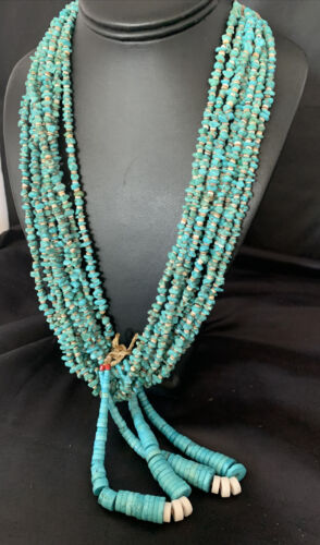 Men's XL Santo Domingo Blue Turquoise Shell Bead Jacla Necklace | 36" | 13187