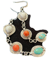 Navajo Spiny, Turquoise & Howlite Dangle Earrings | Sterling Silver | Authentic Native American Handmade | 1570