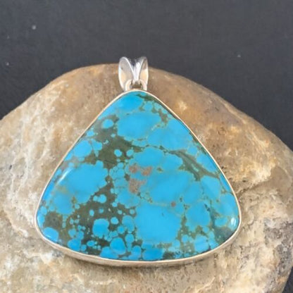 Navajo Men's Pendant | Sterling Silver Spiderweb Turquoise | 2" | Authentic Native American Handmade | 10750