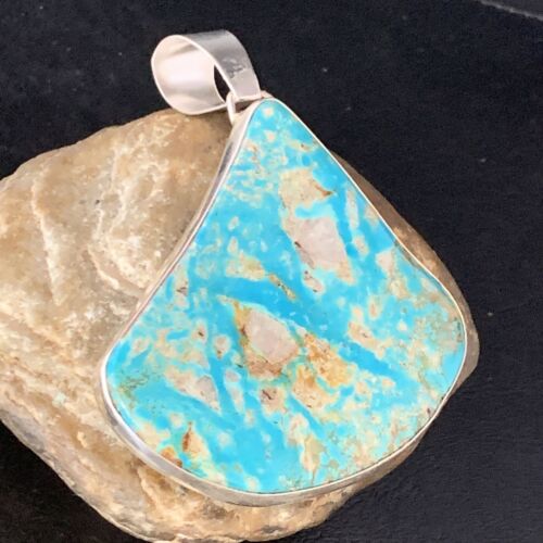 Navajo Men's Kingman Turquoise Necklace | XXL | Sterling Silver | 4" Pendant | Authentic Native American Handmade | 13984