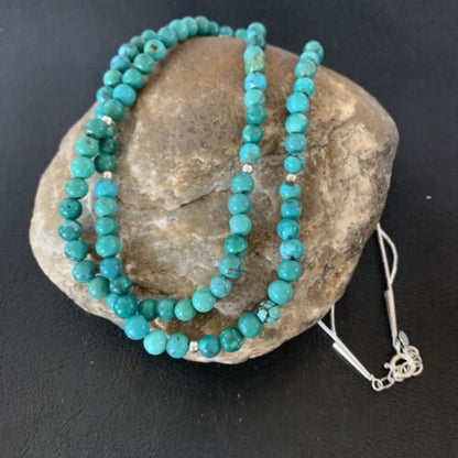 Navajo Sterling Heishi Blue Green Turquoise Bead Necklace Pendant | Authentic Native American Handmade | 02024