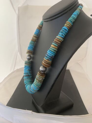 Navajo Graduated Blue Green Turquoise Necklace | Sterling Silver | Authentic Native American | 21" | 605