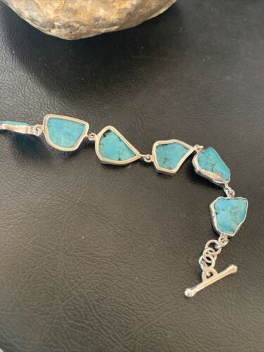 Navajo Blue Kingman Turquoise Rough Link Bracelet | Sterling Silver | 8" | 11652