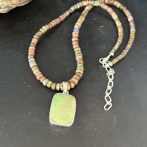 Southwestern Women's Green Opal Pendant Necklace | Sterling Silver | 17" | 14424