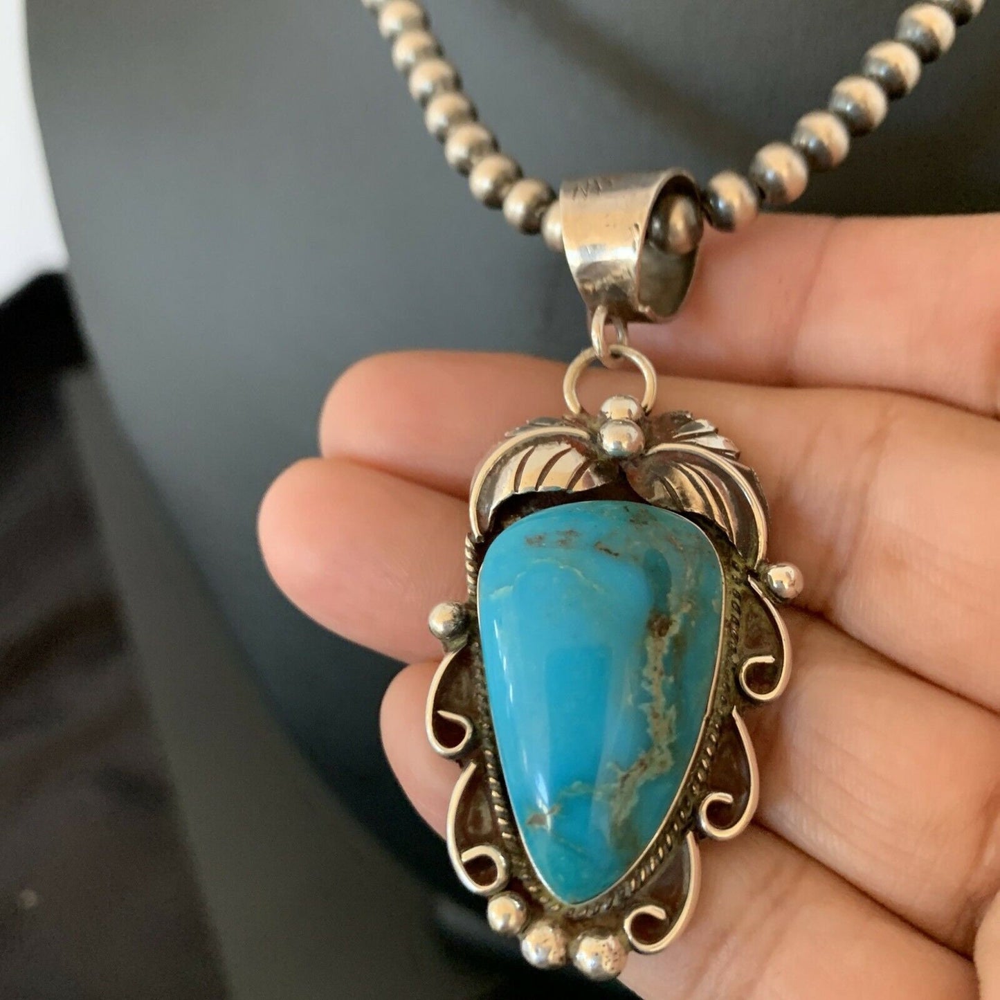 Native American Sterling Silver Blue Kingman Turquoise Necklace Pendant | Women's | 10902