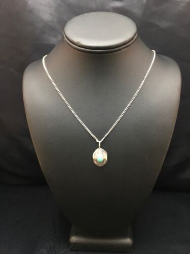 Navajo Turquoise Pendant Necklace | Sterling Silver | Authentic Native American Handmade | 19" Chain| 8955 - Masha USA