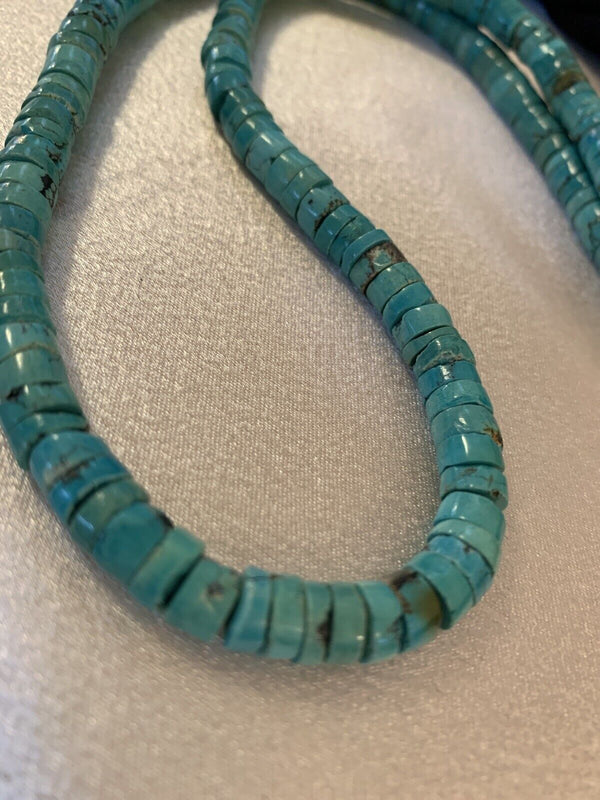 Navajo Turquoise Heishi Bead Necklace | 24" | Sterling Silver | Authentic Native American