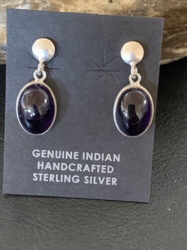 Navajo Black Onyx Post Drop Earrings | Sterling Silver | 0.5" | Authentic Native American Handmade | 12648