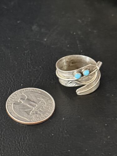 Navajo Blue Kingman Turquoise Feather Ring | Authentic Native American Sterling Silver | Multi-Stone | Sz 9 | 14793