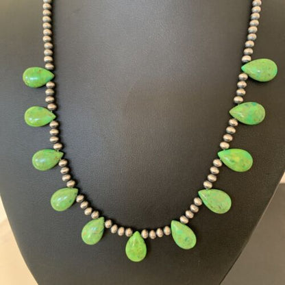 Navajo Green Mojave Turquoise Necklace | Sterling Silver | Authentic Native American Handmade | 01315