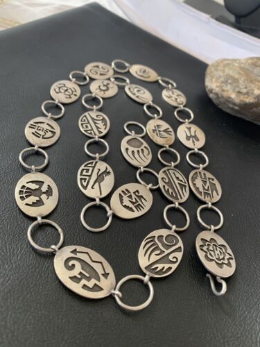Native American Men's Old Pawn Sterling Silver Hopi Concho Belt | Authentic Handmade | 1427