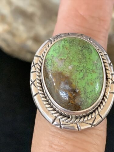 Navajo Green Gaspeite Ring | Sterling Silver | Sz 8.5 | Authentic Native American Handmade | 13780