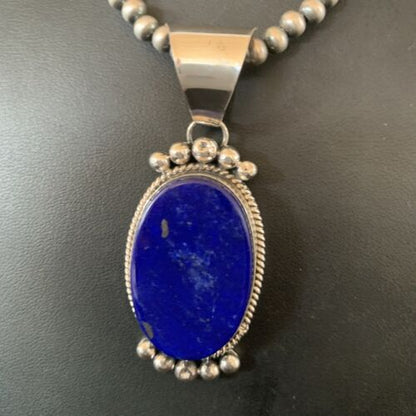 Native American Navajo Blue Lapis Pendant Necklace | Sterling Silver | Authentic Handmade | 11678 - Masha USA