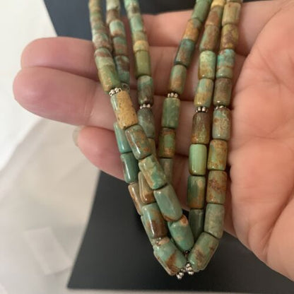 Royston Turquoise 3 Strand Heishi Necklace | Navajo Sterling Silver | Authentic Native American Handmade | 1203