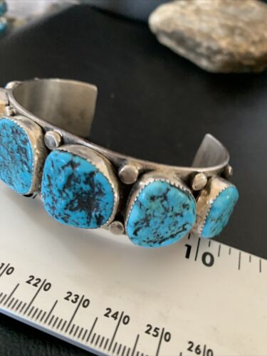 Navajo Sterling Silver Blue Kingman Turquoise Cuff Bracelet | 6 Stone | Authentic Native American Handmade | 12166