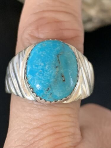 Navajo Blue Kingman Turquoise Ring | Sterling Silver | Sz 11 | Authentic Native American Handmade | 14146