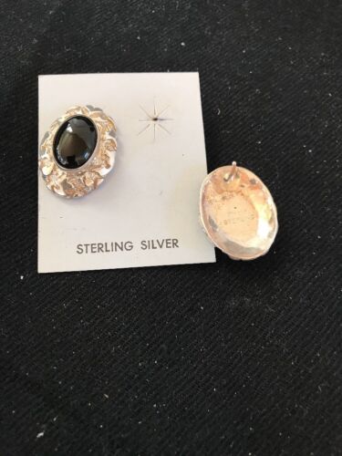 Native American Onyx Nugget Design Earrings | Sterling Silver | Southwestern Handmade | 1" | 3745
