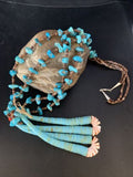 Santo Domingo Shell Blue Turquoise Bead Jacla Pendant Necklace | 30" | Authentic Native American Handmade | 13418