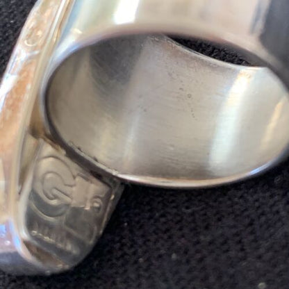 Navajo Men's White Black Cinnabrite Ring | Sterling Silver | Sz 7.5 | Authentic Native American Handmade | 1556