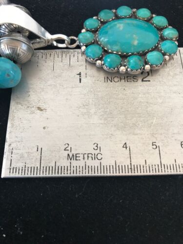 Navajo Pearls Kingman Turquoise Beads Necklace | Sterling Silver Pendant | Native American Handmade | 1223