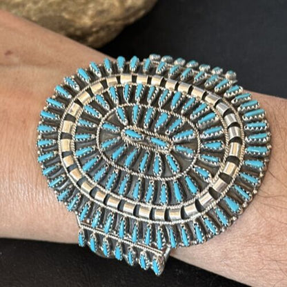 Navajo Blue Turquoise Cuff Bracelet | Sterling Silver | Authentic Native American Handmade | 14597
