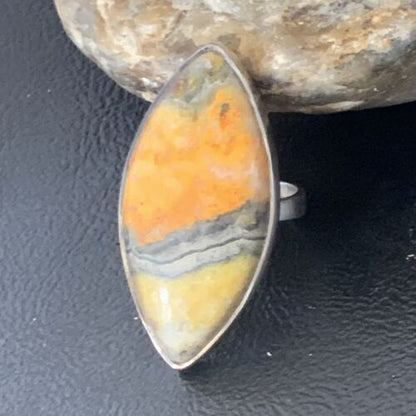 Navajo Bumble Bee Jasper Ring | Sterling Silver | Sz 8 Adjustable | Authentic Native American Handmade | 11537
