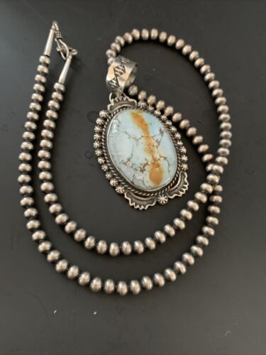 Navajo Golden Hills Turquoise Pendant Necklace | Sterling Silver | Authentic Native American Handmade | 11313