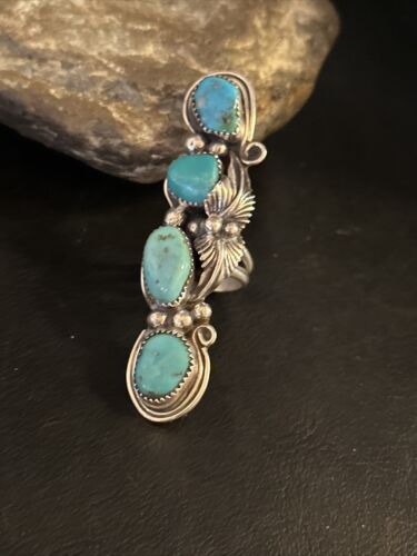 Navajo Blue Kingman Turquoise Multi-Stone Ring | Authentic Native American Sterling Silver | Sz 8 | 14495