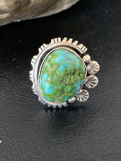 Women's Native American Navajo Sterling Silver Green Sonoran Turquoise Ring | Sz 9.5 | 10422
