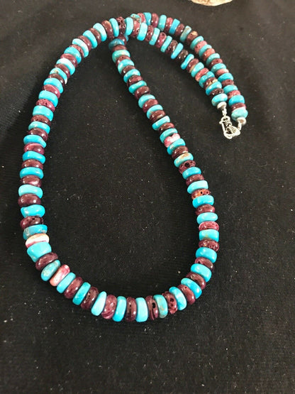 Navajo Purple Spiny Oyster Turquoise Bead Necklace | Sterling Silver | Native American Handmade | 20" | 1288