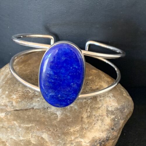 Minimalist Women's Blue Lapis Lazuli Cuff Wire Bracelet | Sterling Silver | 12871