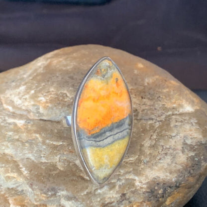 Navajo Bumble Bee Jasper Ring | Sterling Silver | Sz 8 Adjustable | Authentic Native American Handmade | 11537