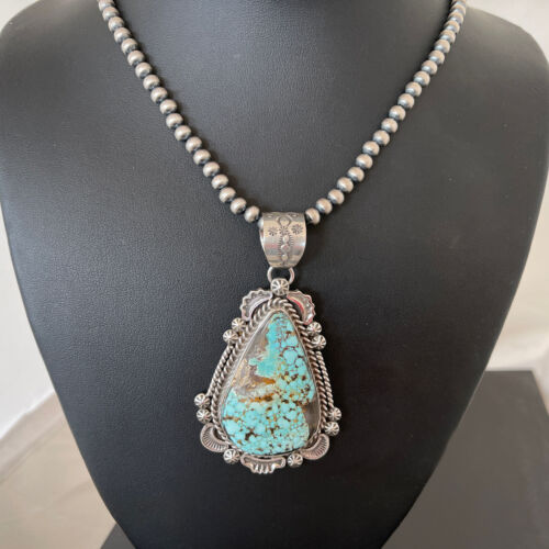 Navajo Royston Turquoise Pendant Necklace | Sterling Silver | Authentic Native American Handmade | 1367